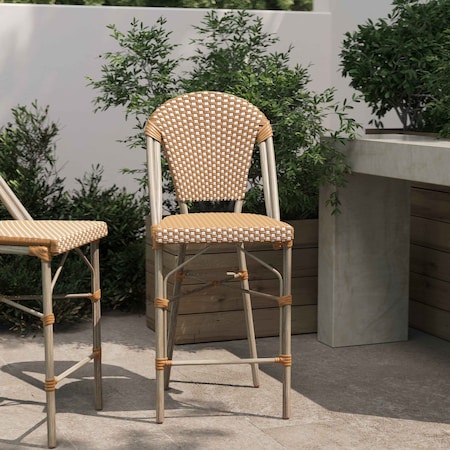 Flash Furniture Lourdes Stackable IndoorOutdoor French Bistro 26 Counter Hght Stool, NaturalWht and Lght Natural SDA-AD642001-F-CS-NATWH-LTNAT-GG